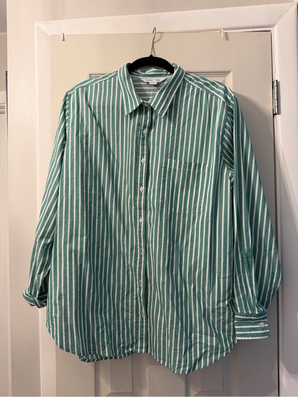 Old Navy Green and White Vertical Stripe Button-Down Shirt